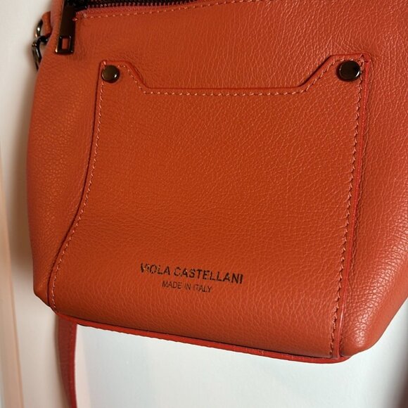 Viola Castellani Orange Small Crossbody Pebbled Leather Purse - Picture 3 of 8